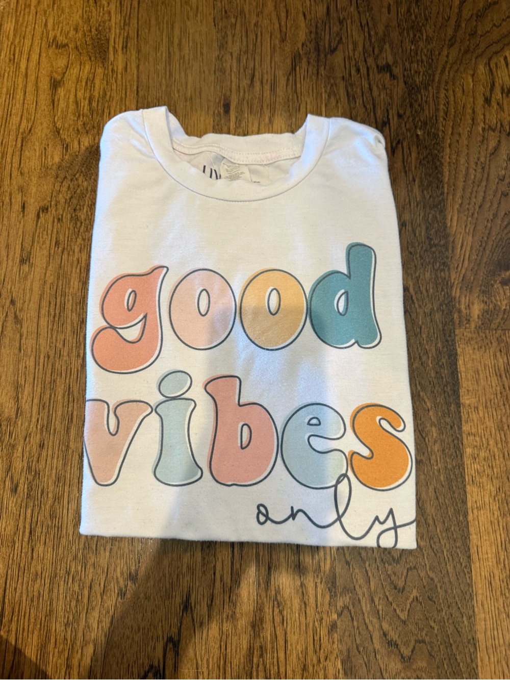 Girls' White 'Good Vibes' Graphic Tee with Pastel Letters